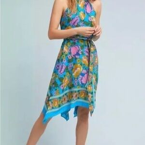 Anthropologie Lilka Floral Halter Midi Dress Blue XS